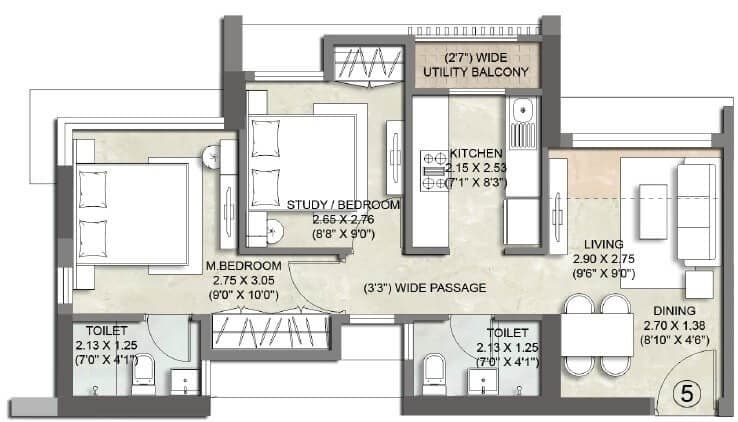 FLOOR PLAN — 2 BHK