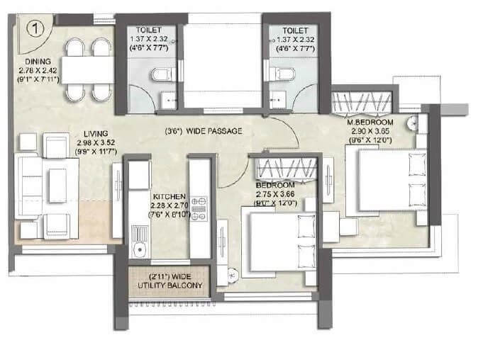 FLOOR PLAN — 2 BHK (TYPE 2)